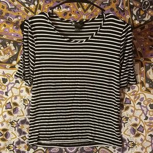 Silky Striped Short-Sleeved Blouse